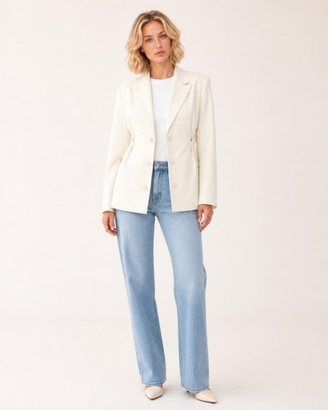 Fenna Klassieke Blazer Beige - vooraanzicht