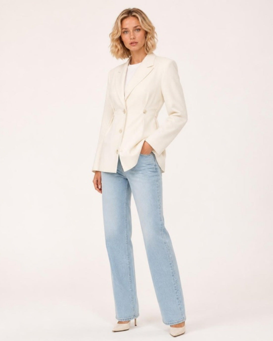 Fenna Klassieke Blazer Beige - driekwart
