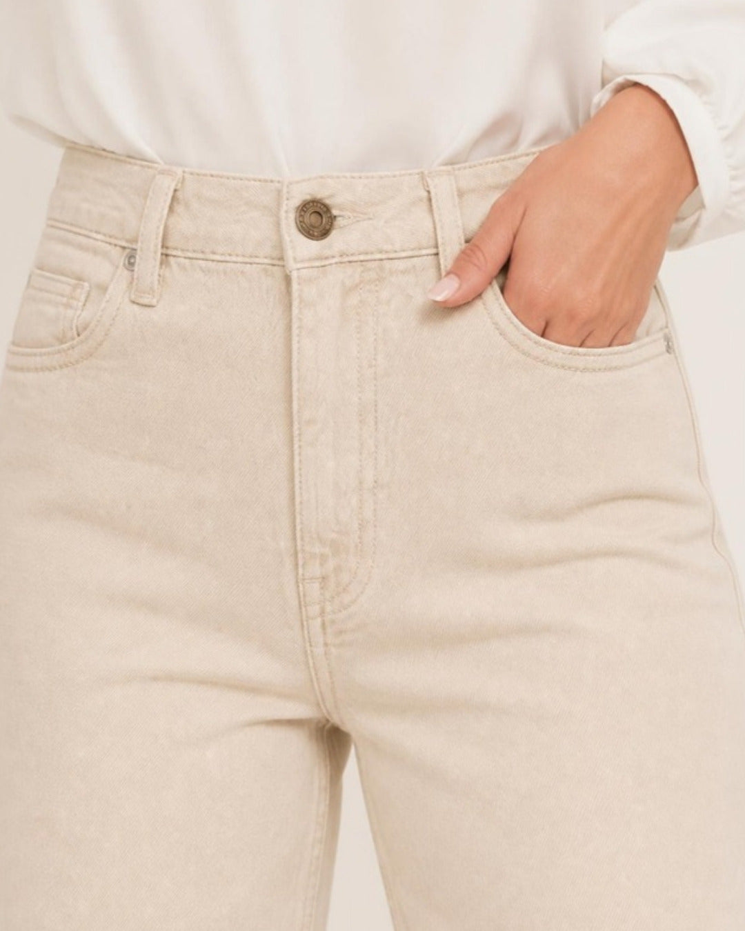 Fenna Wijde Jeans Beige - detail