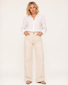 Fenna Wijde Jeans Beige - vooraanzicht