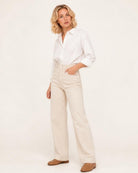 Fenna Wijde Jeans Beige - driekwart