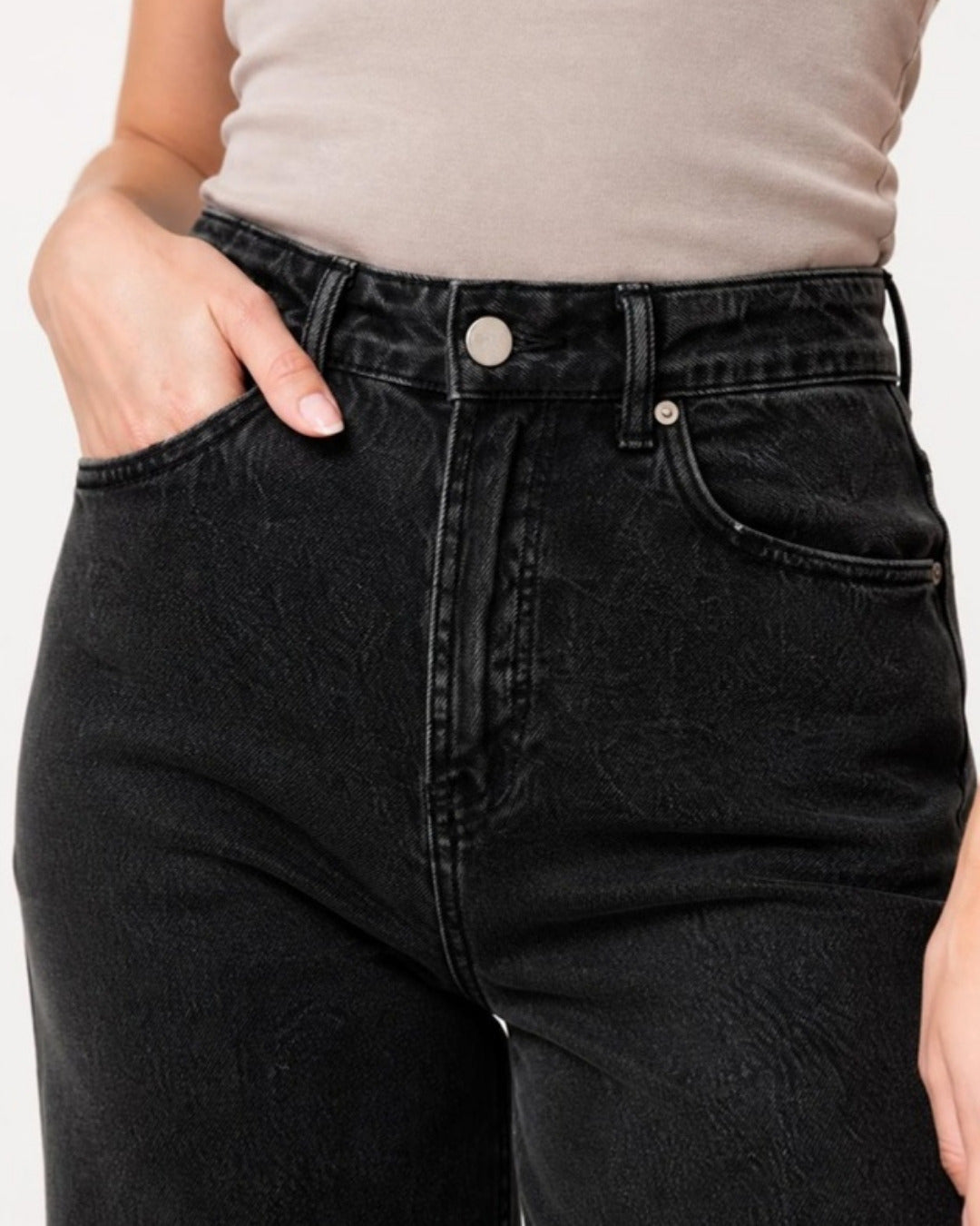 Fenna Wijde Jeans Donkergrijs - detail