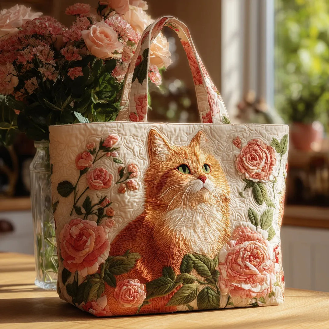 Handgemaakte Tas | Gemberkat met Rozen