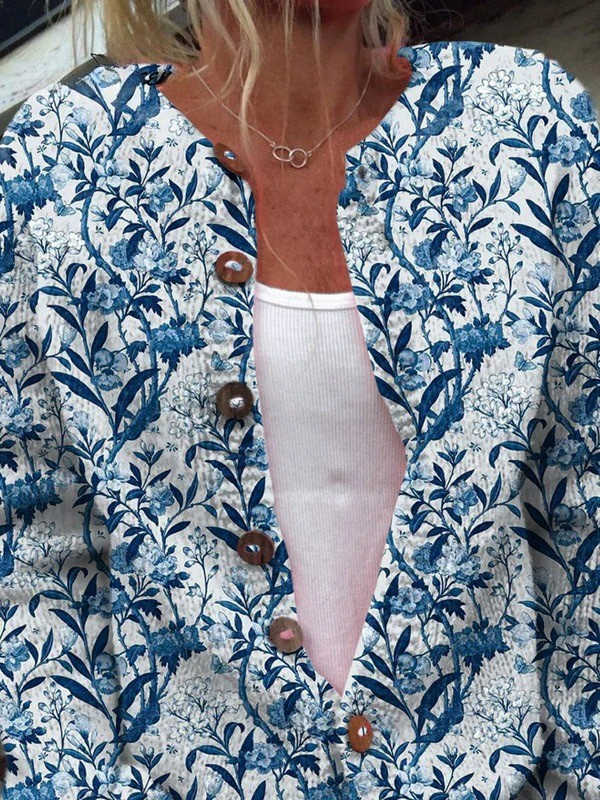 Maya | Vintage Bloemen Knopen-Front Cardigan