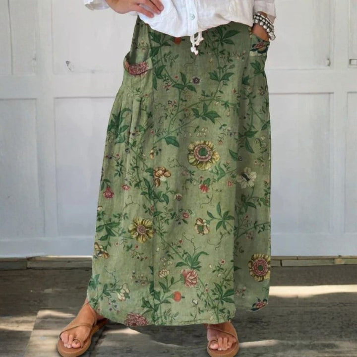 Vrouwen Retro Kunstprint Linnen Pocket Rok