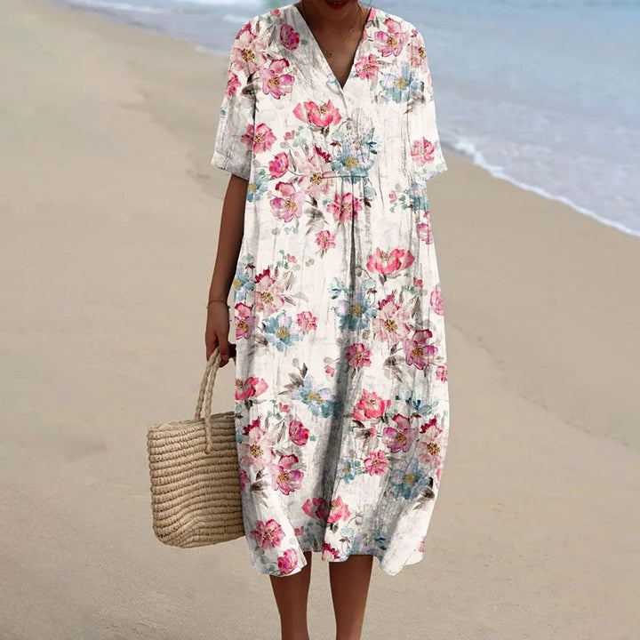 Daphne | Vintage Bloemen Linnen Stijl Jurk