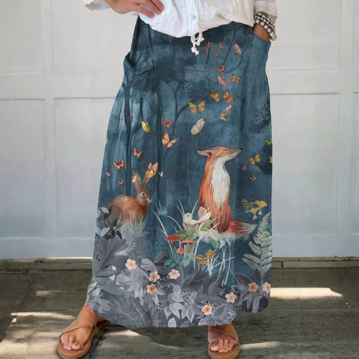 Dames Vintage Bloemen Dieren Kunstprint Casual Linnen Pocket Rok