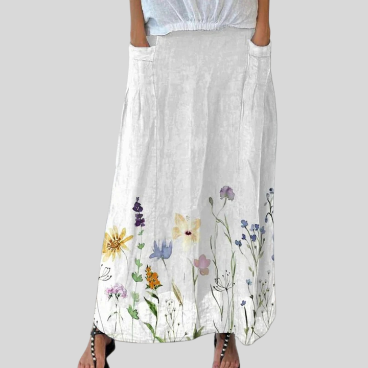 Aquarel Lente Weides Kunst Geprinte Dames Linnen Elastische Tailleband Pocket Rok