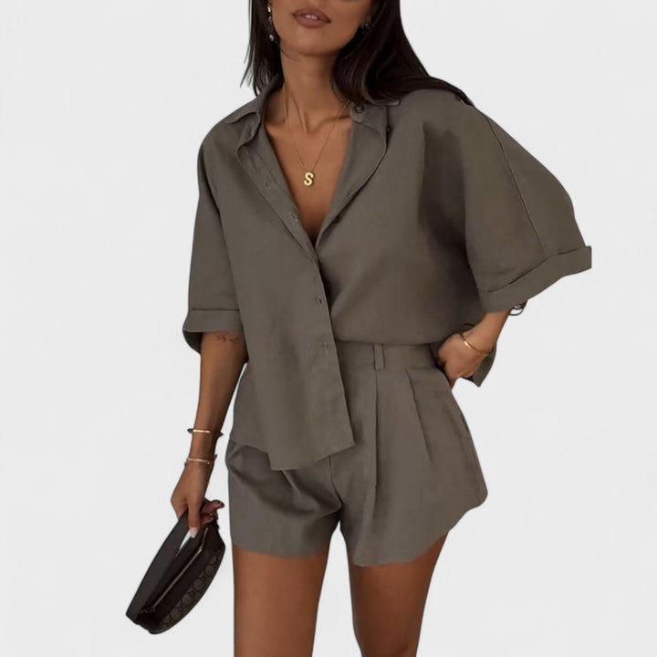 Magnolia | Oversized Shirt en Linnen Shorts Set
