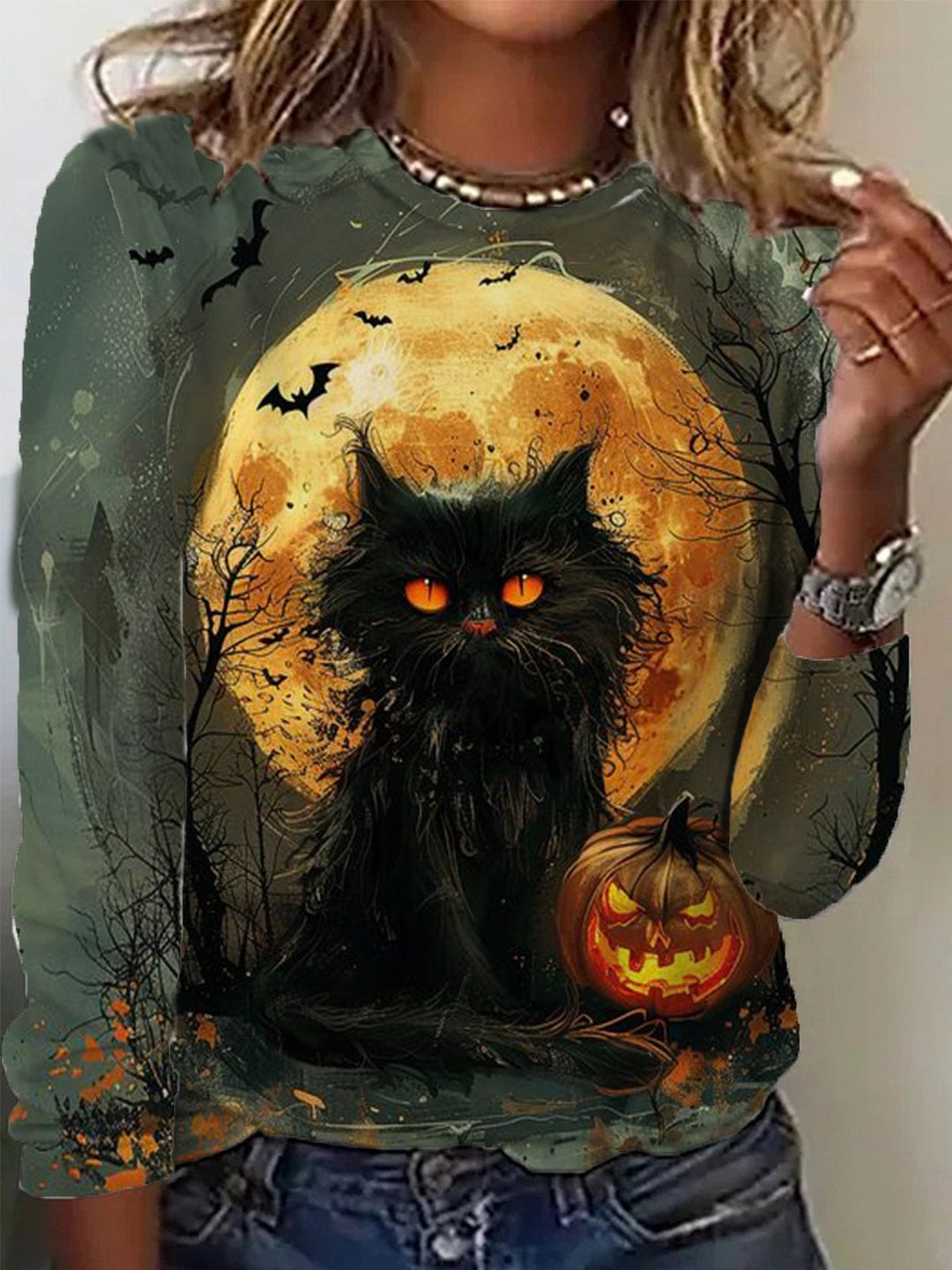 Larissa | Halloween-geïnspireerde Ronde Hals Lange Mouwen Blouse