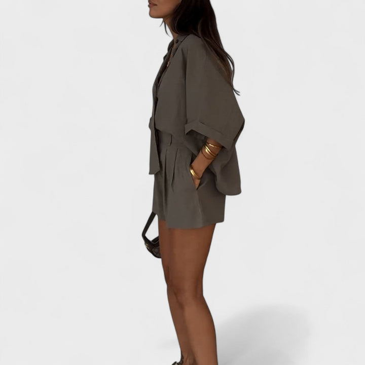 Magnolia | Oversized Shirt en Linnen Shorts Set