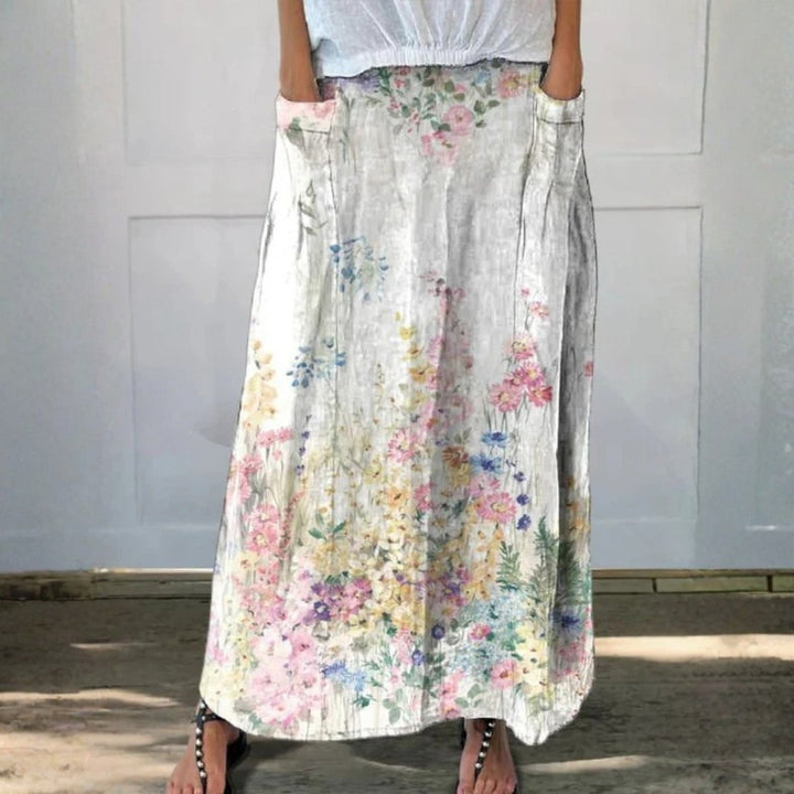 Vrouwen Retro Elegante Bloemen Kunst Linnen Elastische Tailleband Rok