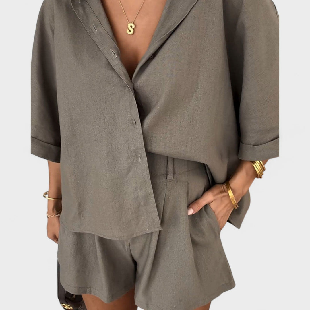 Magnolia | Oversized Shirt en Linnen Shorts Set