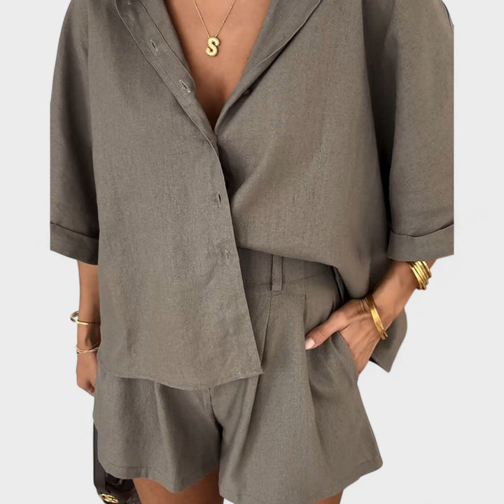 Magnolia | Oversized Shirt en Linnen Shorts Set