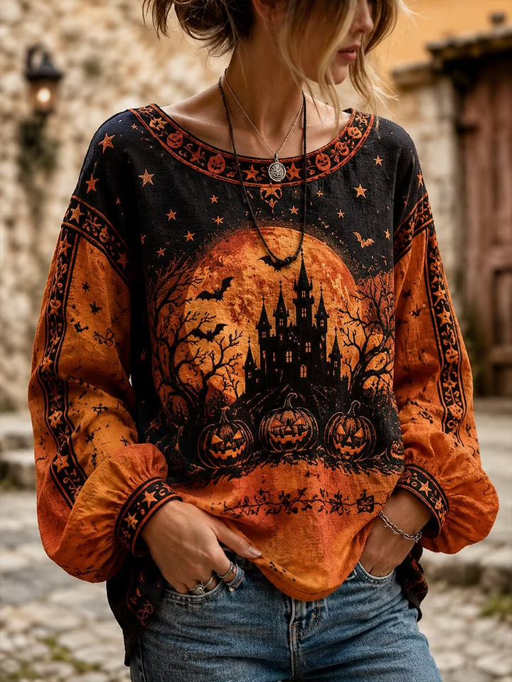 Brielle | Halloween-geïnspireerde Blouse Ronde Hals Lange Mouw Print Top