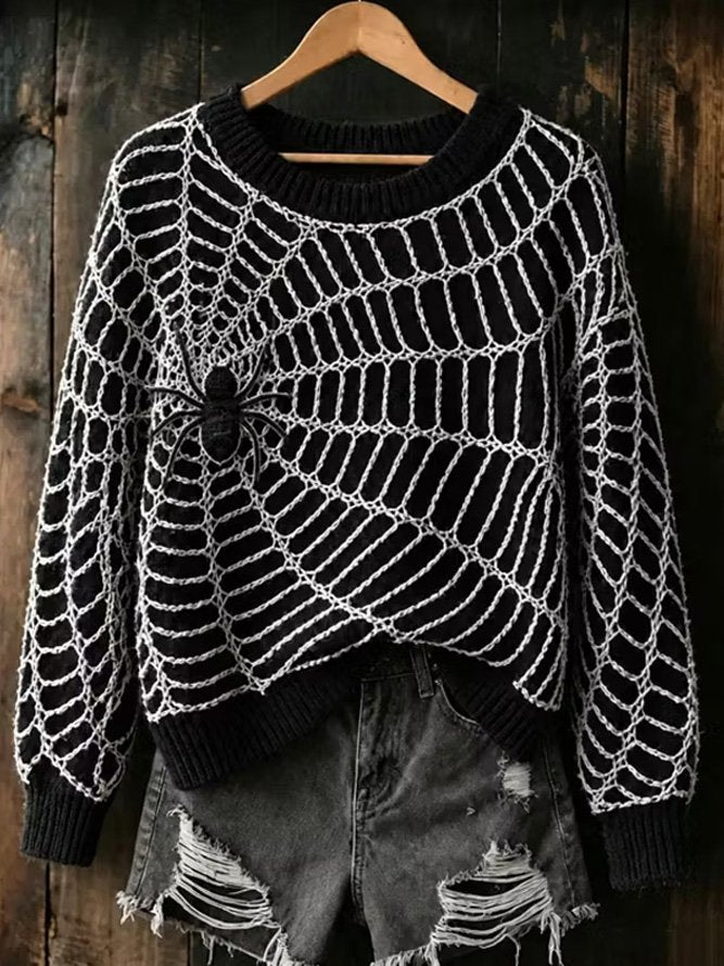Jocelyn | Halloween Casual Spinnenwebpatroon Ronde Hals Lange Mouw Sweatshirt