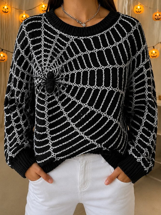 Jocelyn | Halloween Casual Spinnenwebpatroon Ronde Hals Lange Mouw Sweatshirt