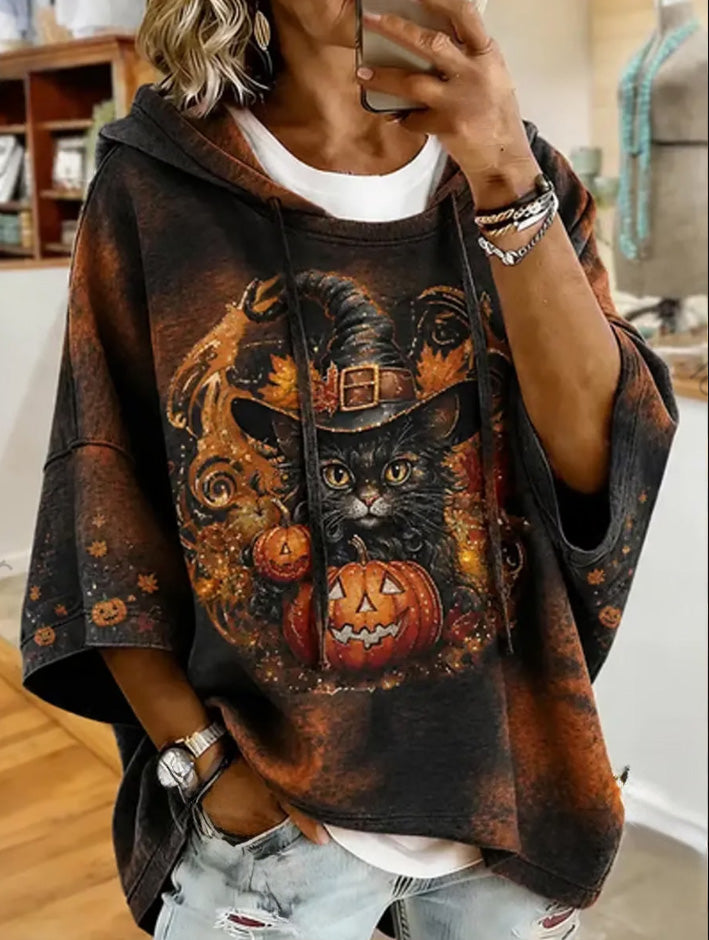 Leila | Halloween-geïnspireerde Kat Print Sweatshirt