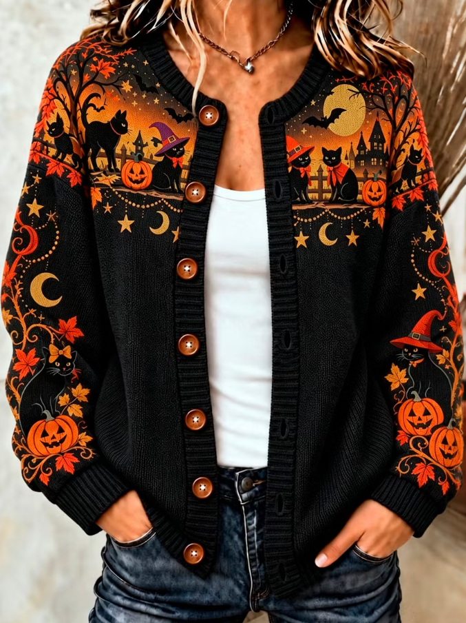 Leona | Kat Pompoen Gebreide Cardigan