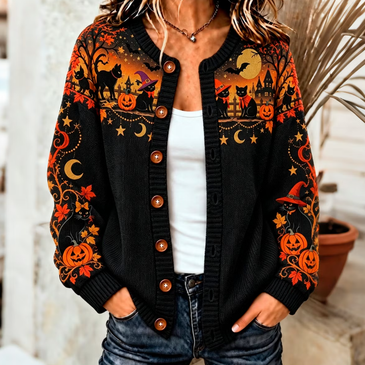 Leona | Kat Pompoen Gebreide Cardigan
