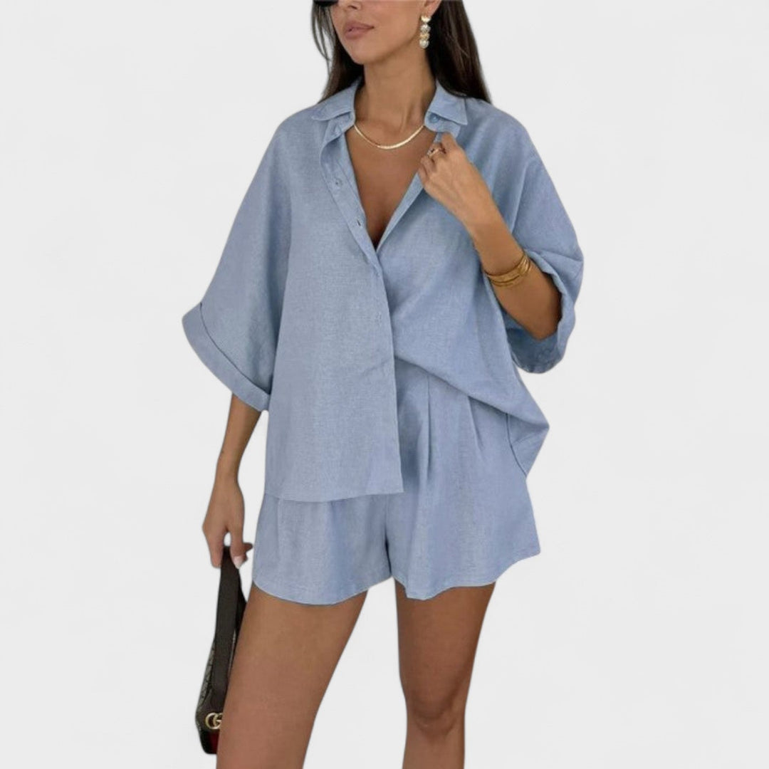 Magnolia | Oversized Shirt en Linnen Shorts Set