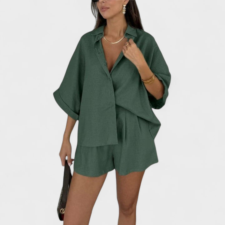 Magnolia | Oversized Shirt en Linnen Shorts Set