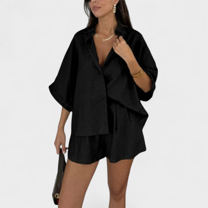 Magnolia | Oversized Shirt en Linnen Shorts Set