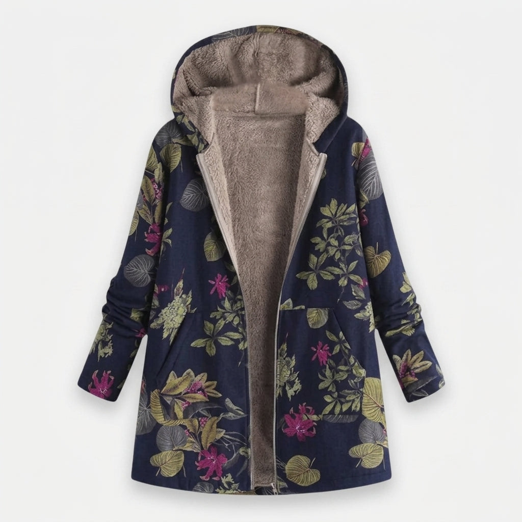 Gabrielle | Marineblauwe Jas met Bloemenprint