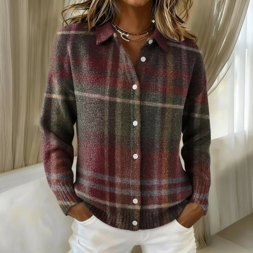 Madeline | Bordeau- en Groene Geruite Cardigan