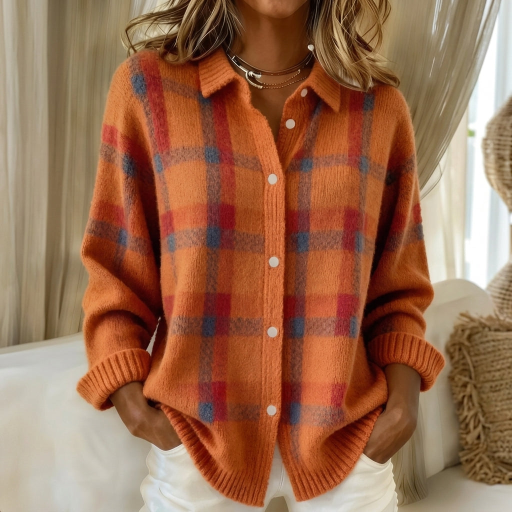 Blanche | Oranje Geruite Cardigan