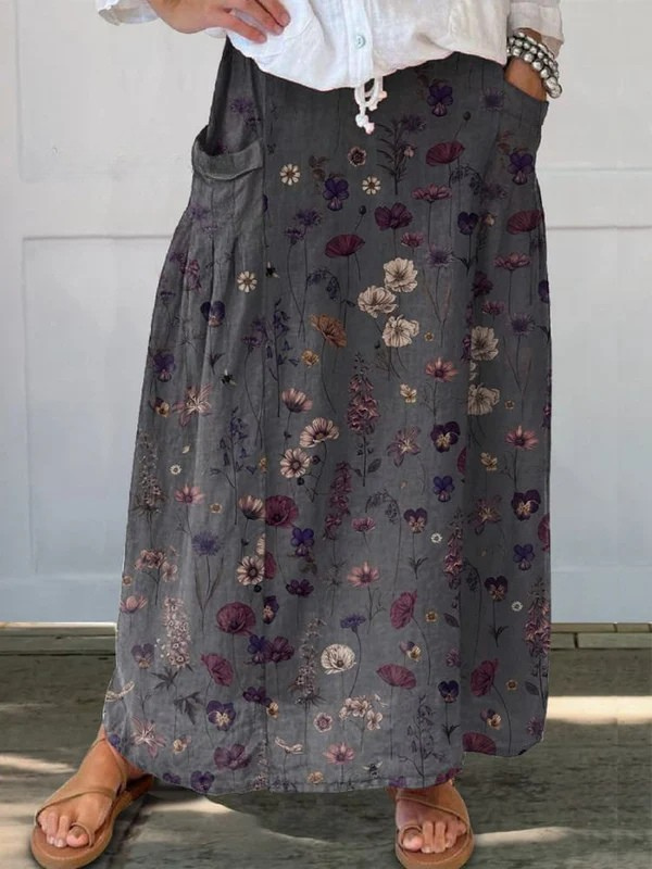 Vrouwen Bloemen Kunst Print Linnen Pocket Rok