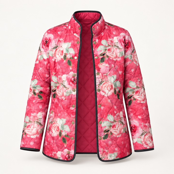 Victoria | Charmante Roze Bloemenprint Gequiltte Jas