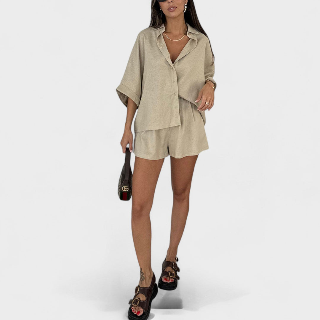 Magnolia | Oversized Shirt en Linnen Shorts Set