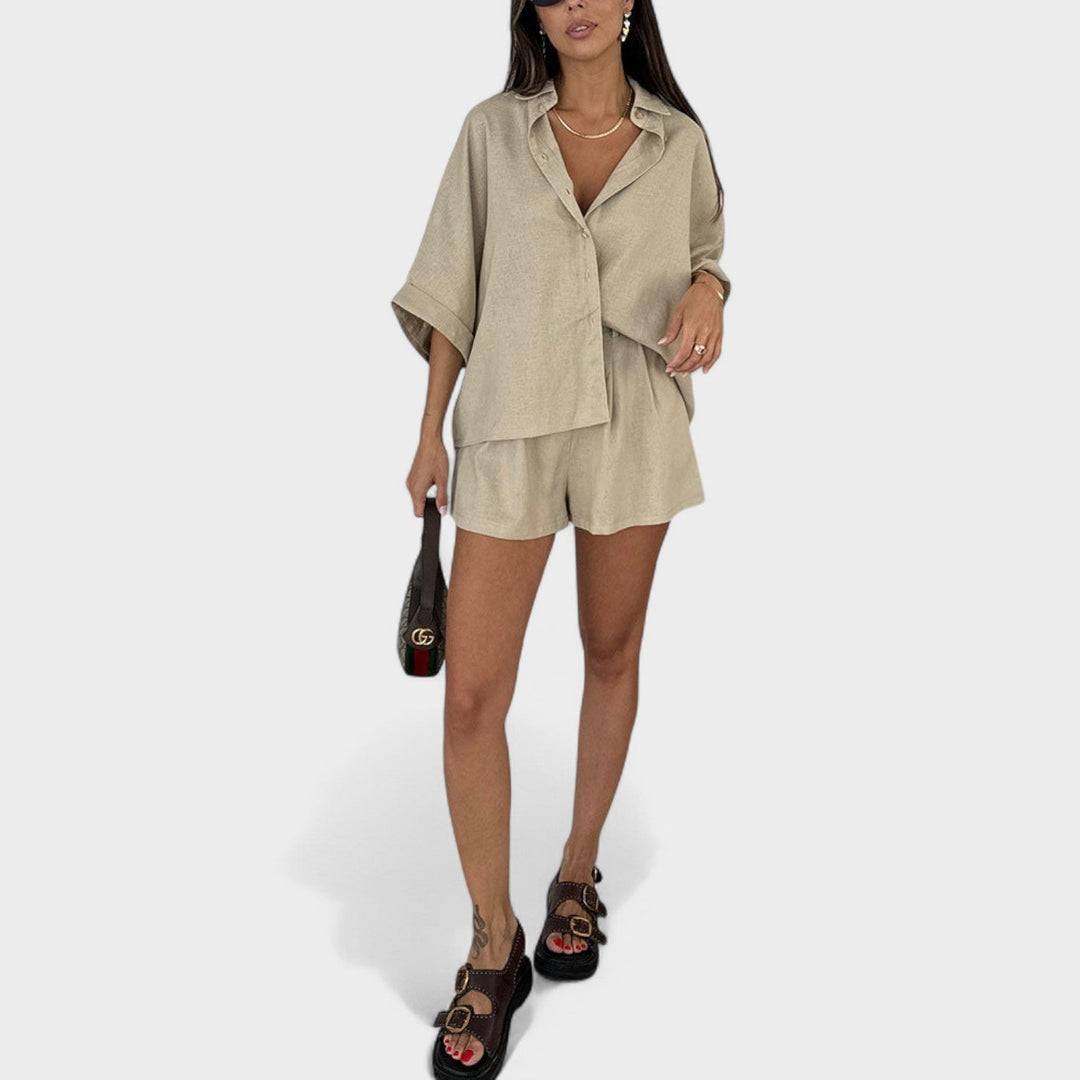 Magnolia | Oversized Shirt en Linnen Shorts Set