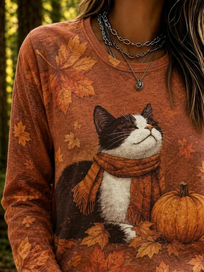 Judith | Halloween Casual Kat Ronde Hals Lange Mouwen T-shirt