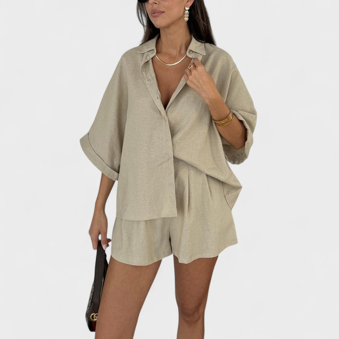 Magnolia | Oversized Shirt en Linnen Shorts Set