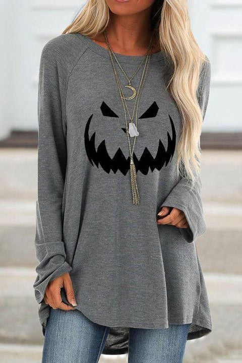 Erin | Halloween-geïnspireerde Pompoenprint Ronde Hals Lange Mouw Sweatshirt