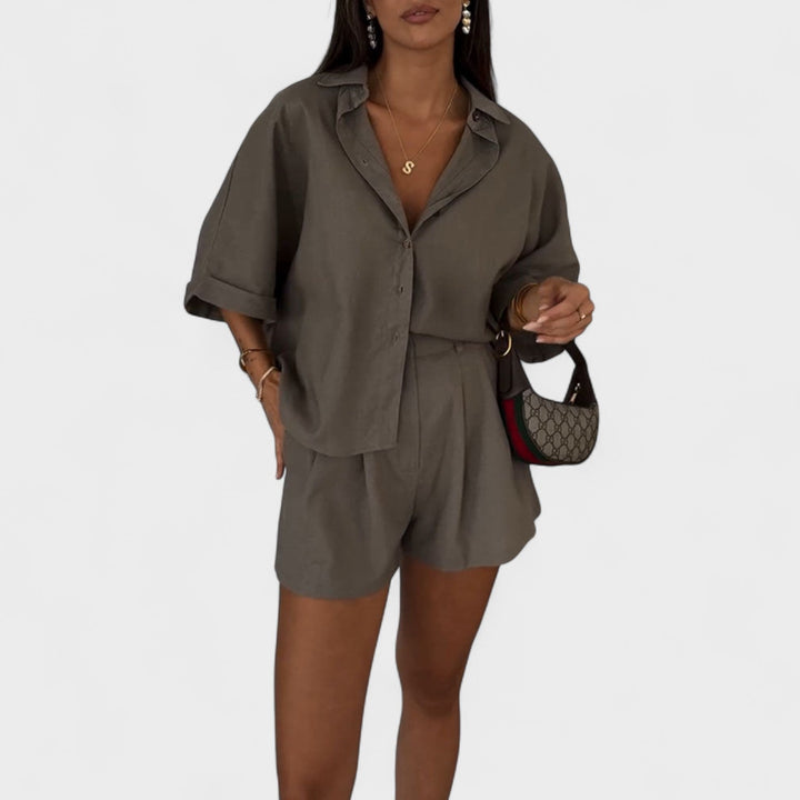 Magnolia | Oversized Shirt en Linnen Shorts Set