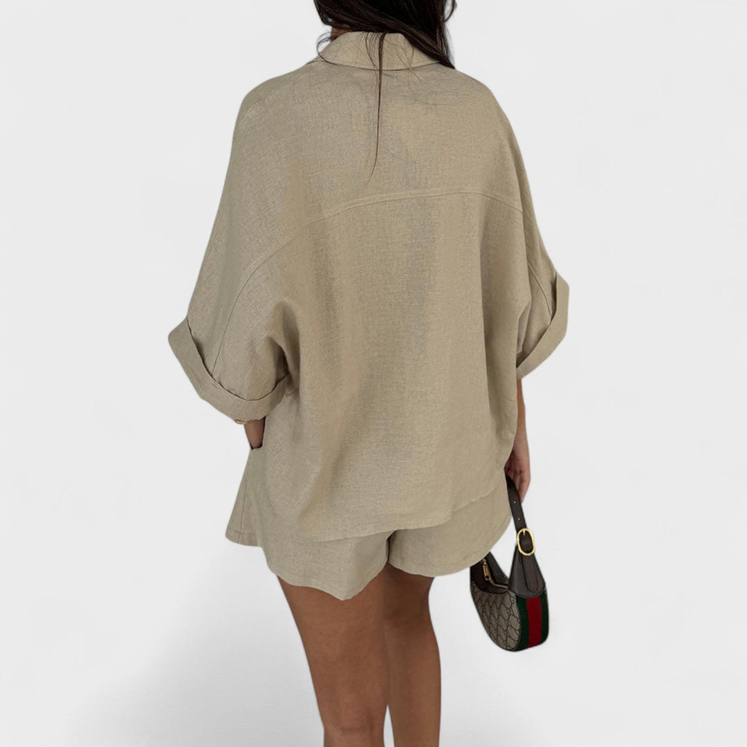 Magnolia | Oversized Shirt en Linnen Shorts Set