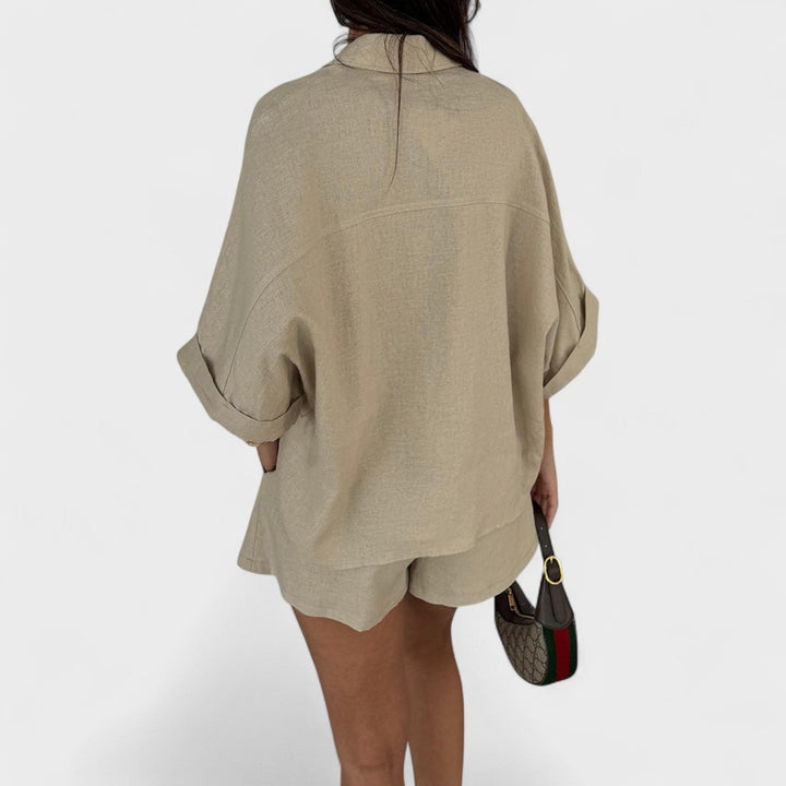 Magnolia | Oversized Shirt en Linnen Shorts Set