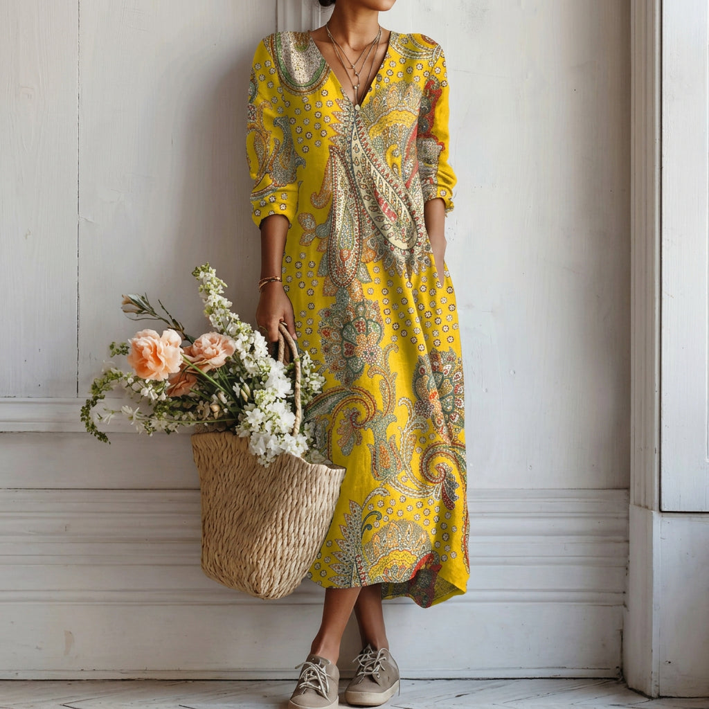Ellie | Gele Bloemen Maxi Jurk