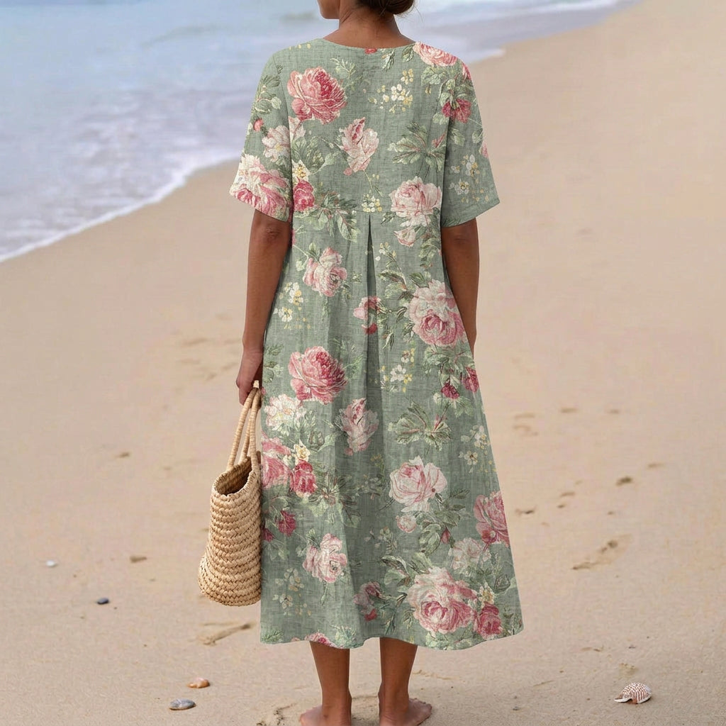 Maria | Retro Bloemen Midi Jurk