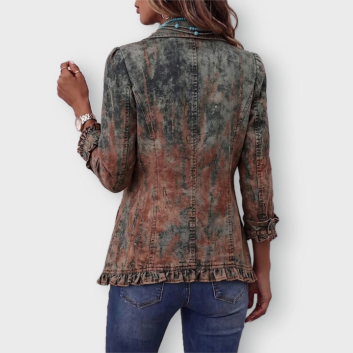 Zoey | Vintage Gradient Textured Print Ruffle Jacket