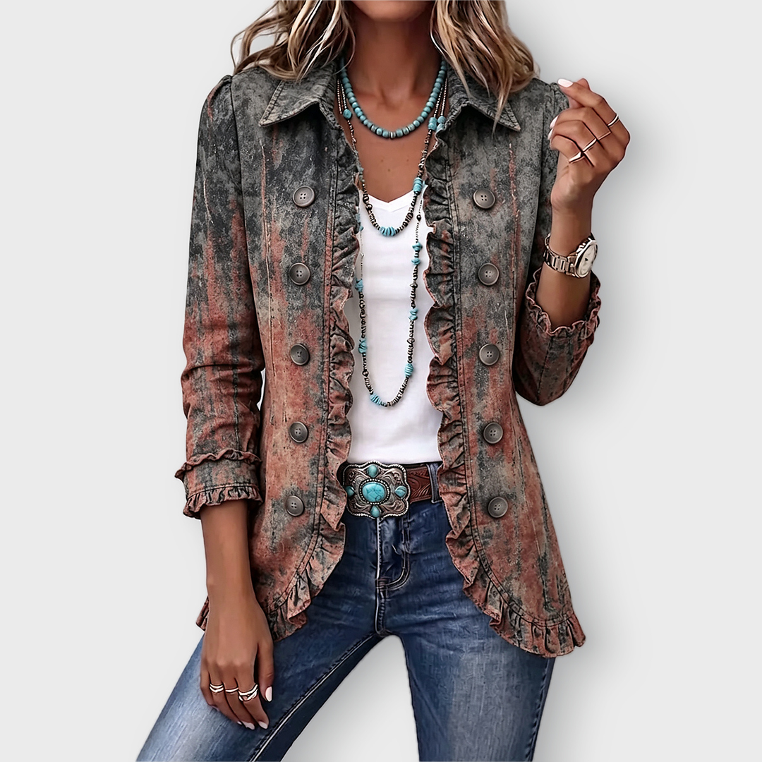 Zoey | Vintage Gradient Textured Print Ruffle Jacket