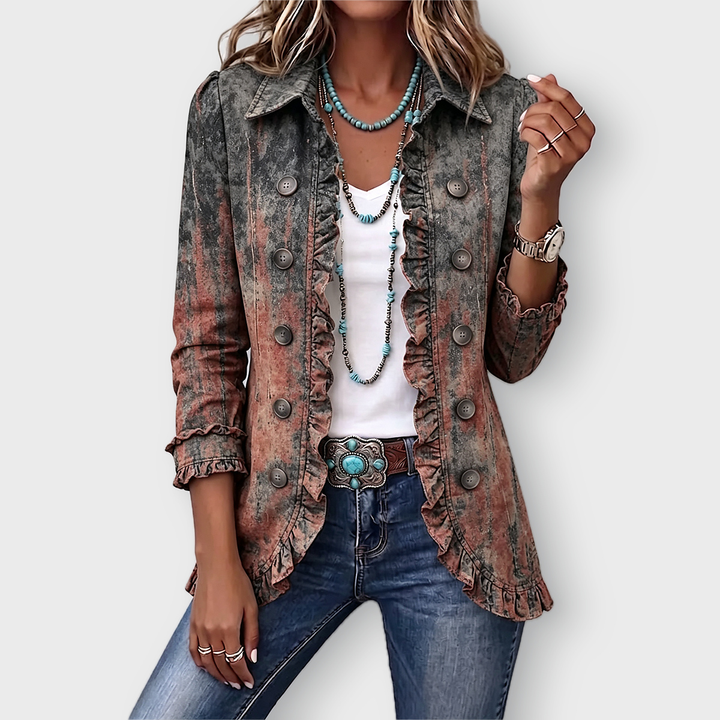 Zoey | Vintage Gradient Textured Print Ruffle Jacket