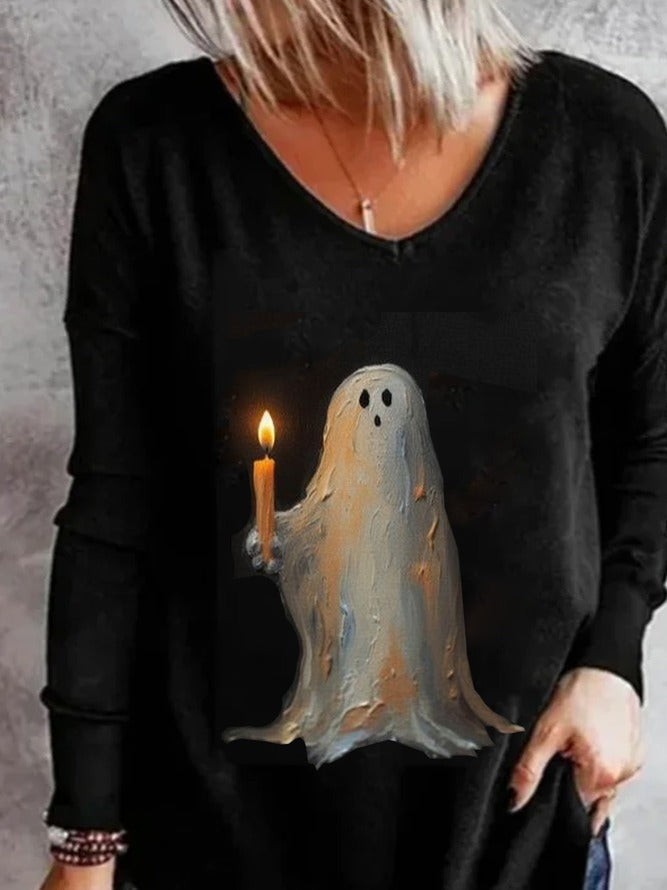 Valentina | Losse V-Hals Halloween-geïnspireerde T-shirt